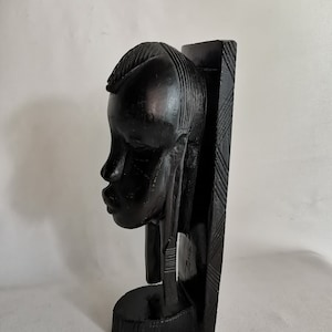 Vintage African ebony statue or bookend 1980s Wood carved head | African wood carving image | Wood carving head portrait Kenya
