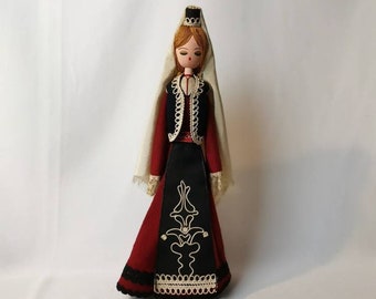 Vintage Russian wooden doll in traditional clothes Russian national costume Russian souvenir 1960s Doll dressed in traditional costume