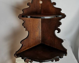 Antique gothic corner console with two shelves 1900s Antique wooden console with two layers | Antique console | Console gothic antique