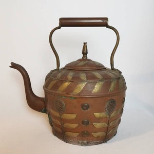 Antique Victorian copper kettle with floral pattern 1900s Decorative Moroccan tea kettle with gooseneck | Copper kettle with flowers