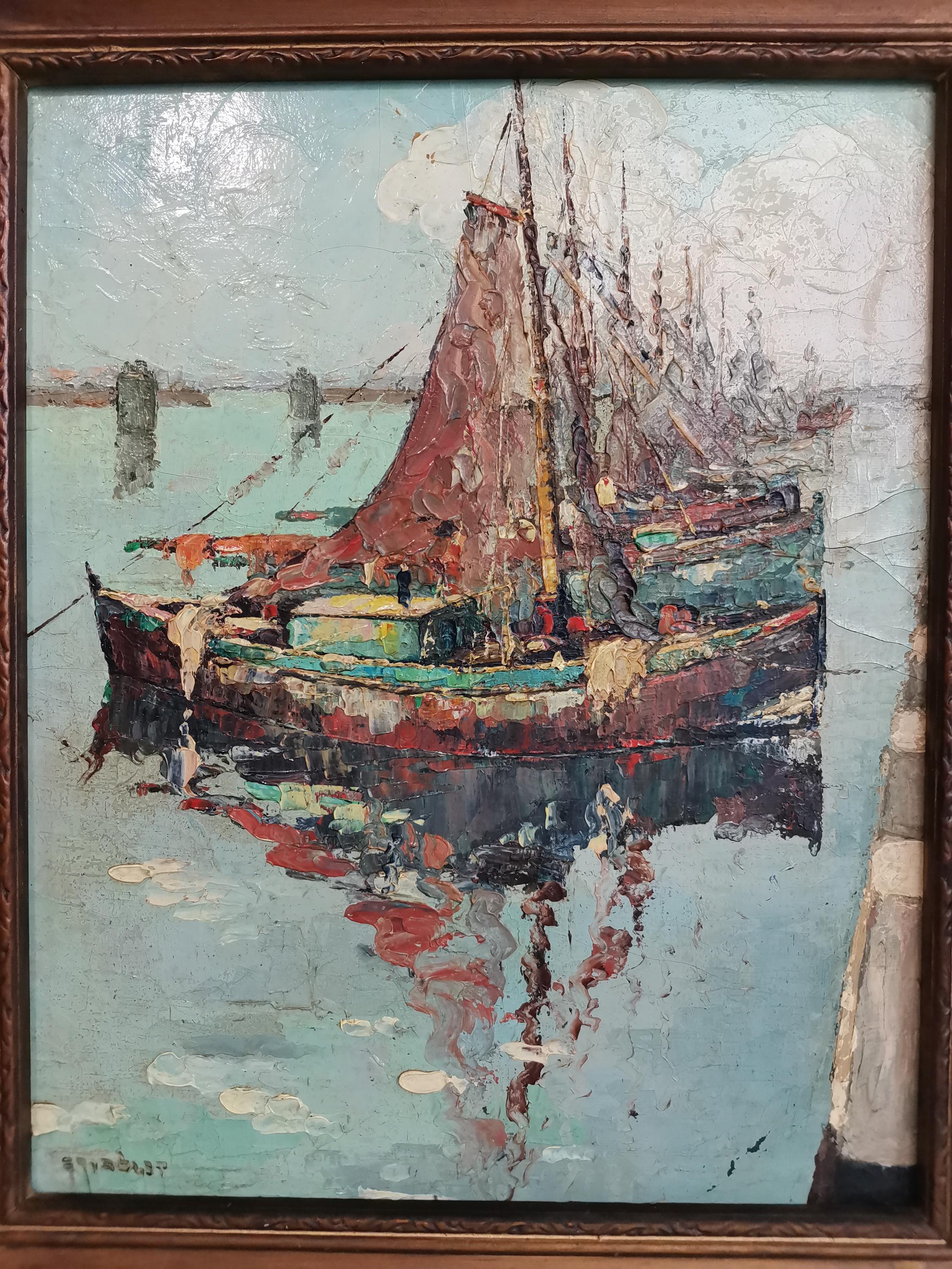 帆船の油彩画 ダークブラウンフレーム　絵画　壁掛　アンティーク il_fullxfull.6649598848_384b.jpg