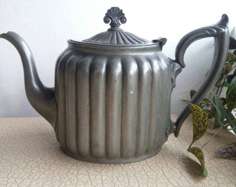 Antique metal Victorian teapot 1870s with ridges and ornaments | Decorative teapot Britannia metal PHILIP ASHBERRY & SONS Sheffield