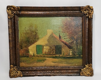Antique Original Oil Painting Landscape With Farm and Mill on a Canal ...