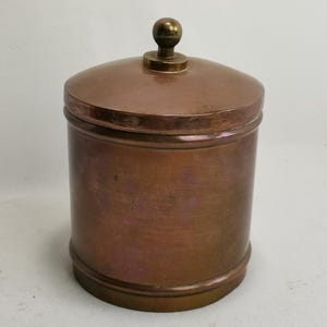 Antique red copper tobacco jar with brass knob 1930s Round copper tobacco jar | Round copper jar | Antique copper jar Red copper storage jar
