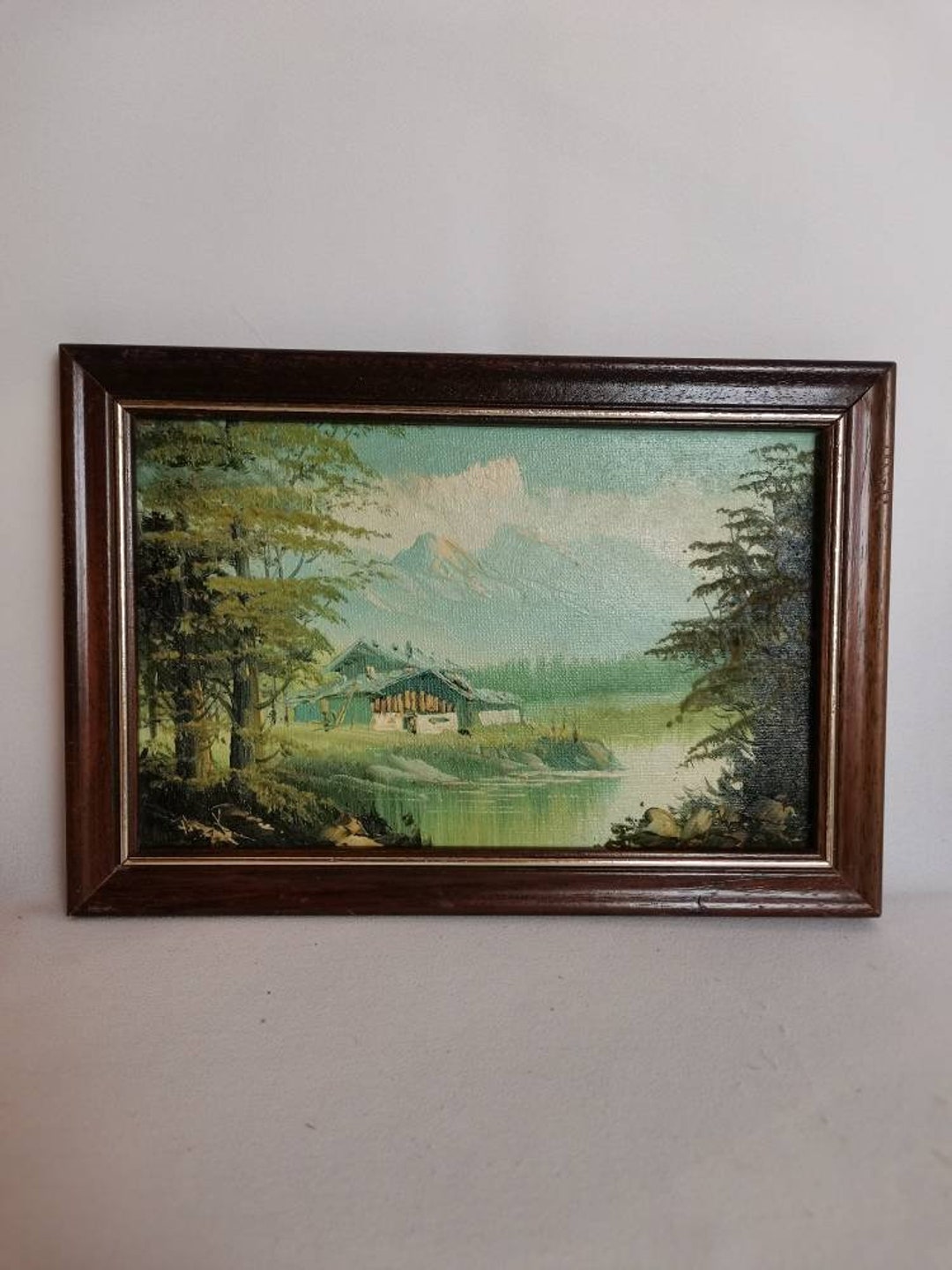 Vintage Small Original Oil Painting Mountain Landscape With House at ...