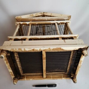 Antique Wooden Bird Cage in Cream White After Roman Greek - Etsy - Macaw Reclaimed Wood Bird Cage Materials