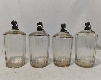 Antique set of four crystal perfume bottles with silver stoppers 18th century Antique set of cut glass bottles | Georgian flasks bathroom