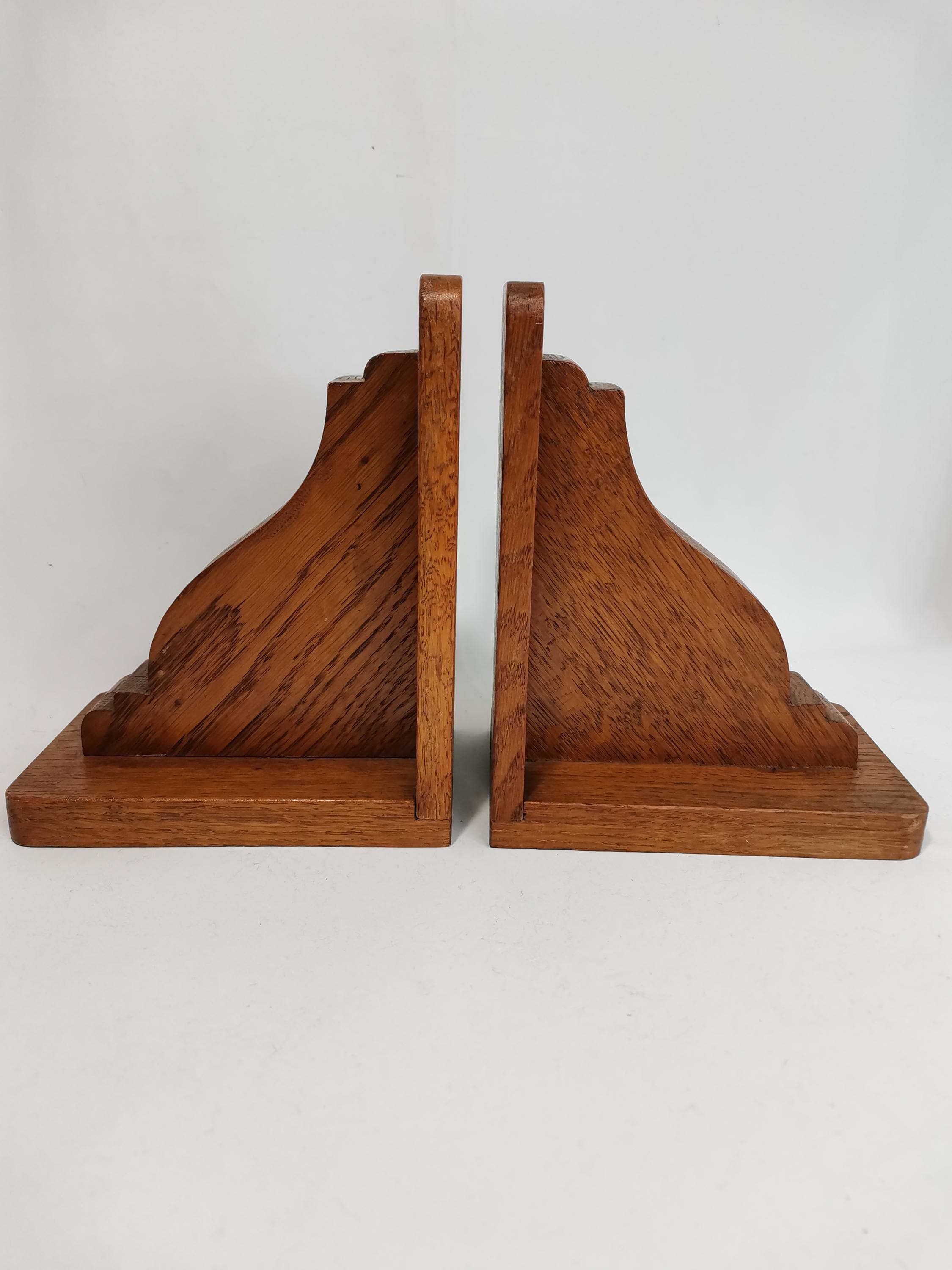 1930年代のアンティークなアールデコ調の大型オーク材ブックエンド