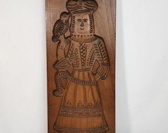 Large antique double sided gingerbread board with 2 molds man and woman 1940s Antique hand carved wooden panel Antique carved mold folk art