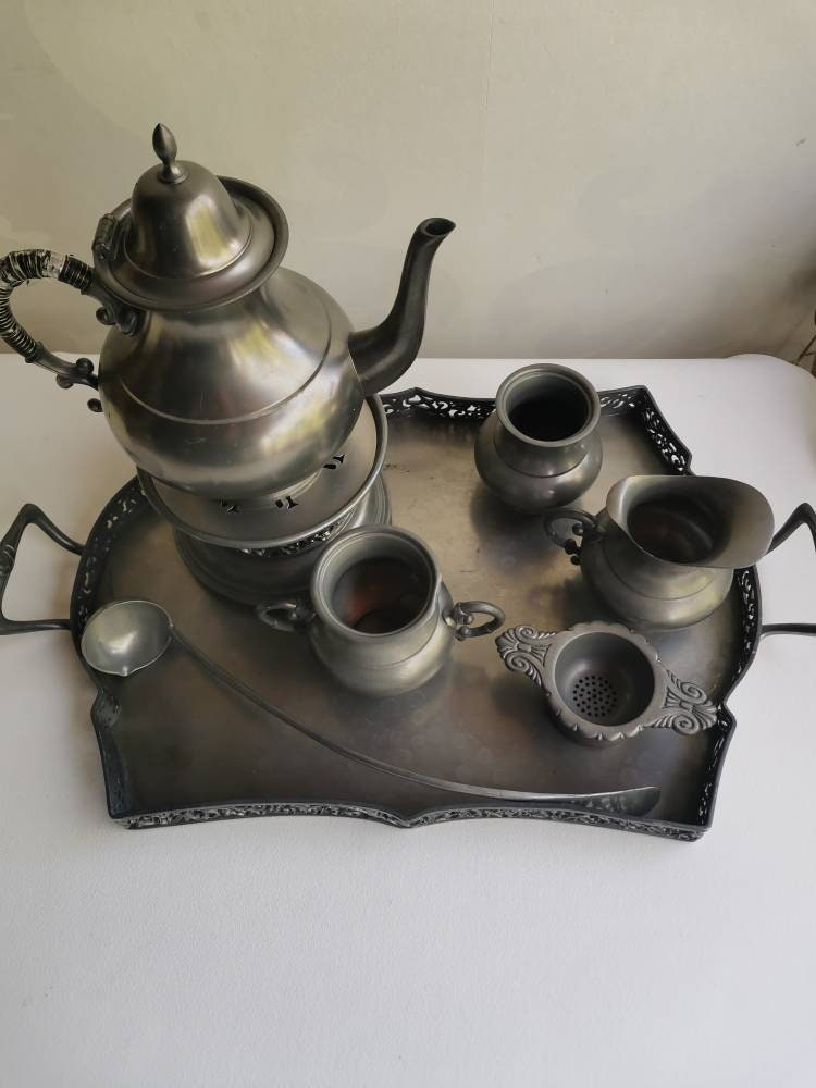 Vintage Tin Teaset With Teapot Tealight Milk Jug Sugar Bowl Etsy