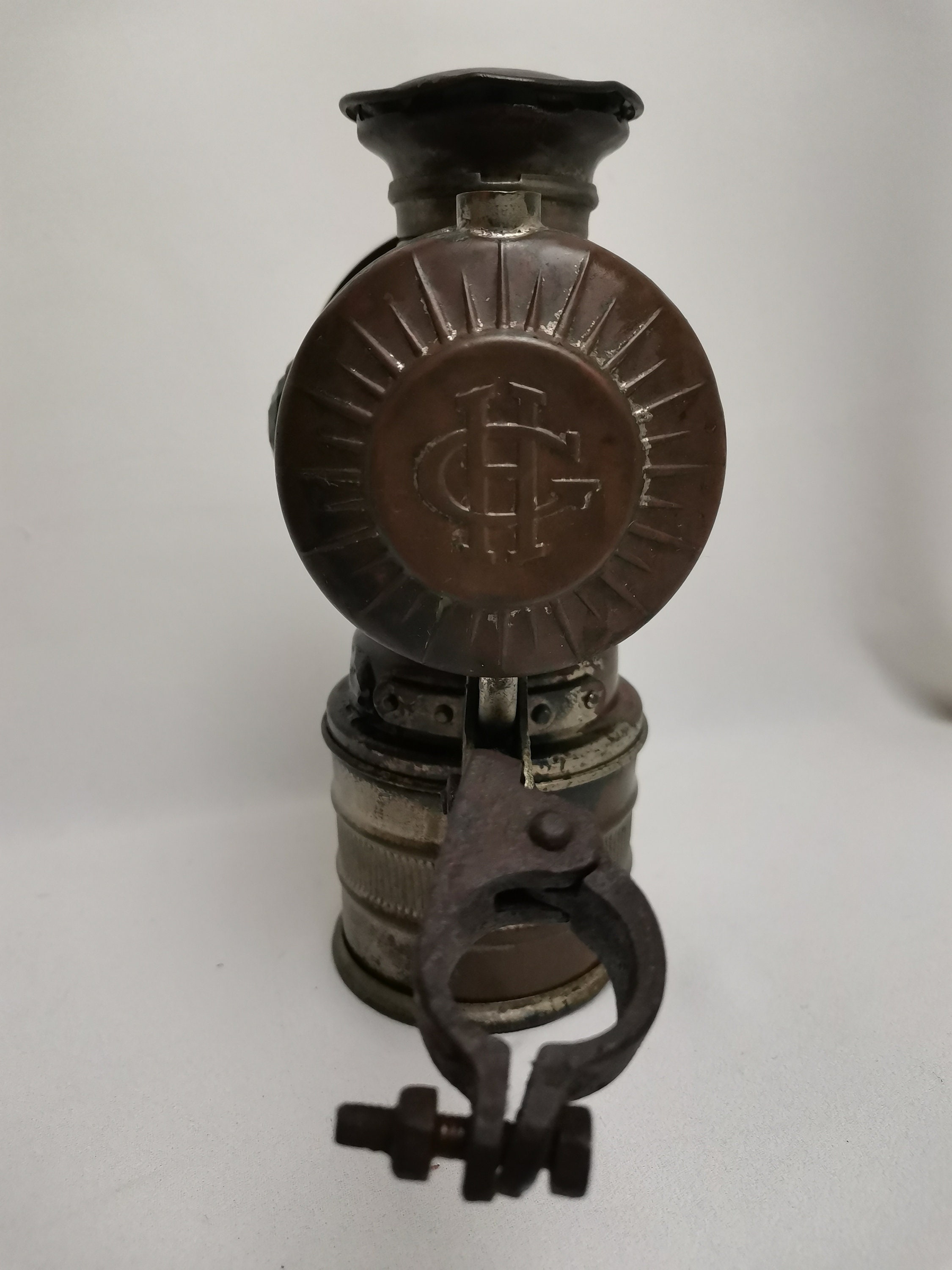 Lampada A Carburo Per Bici D'Epoca Con Supporto Manubrio - Cromata