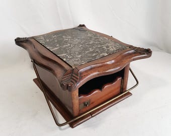 Antique walnut and marble foot stove 19th century Antique wooden foot warmer | Antique coal foot warmer | Decorative foot stove