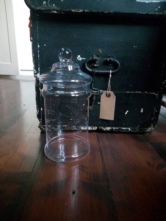 Antica pentola in vetro inciso anni '40 Vintage grande vaso di