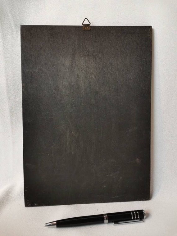 Antique stained wood panel village view Laren mill and houses farmhouse