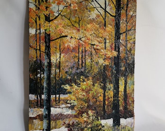 Vintage painting autumn forest landscape Noparat Livisiddhi pasty painted 1970s oil on canvas | Painting autumn colors | Painting trees