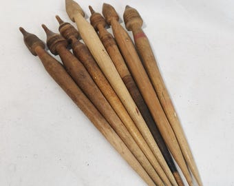 Set of 7 antique spinning tops 1900s Set of antique wooden spindles | Antique craft tools for decoration or use | Antique farmhouse decor