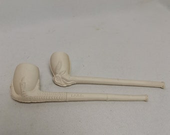 Two antique clay pipes with claw foot and buck head 1920s Antique earthenware pipes | Decorative clay pipes | Antique pipes | Gift for him