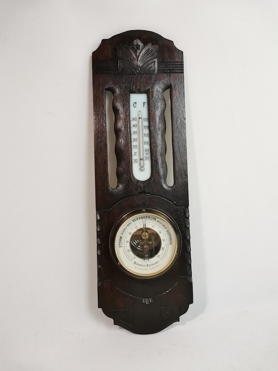 Baromètre thermomètre en bois vintage : décoration murale de station météo néerlandaise - Canada