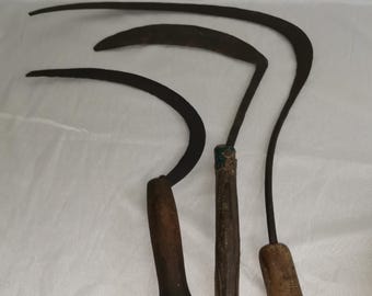 Set of antique hand scythes 19th-century | Antique tools | Antique agricultural tools | Small antique scythe | Mancave decor