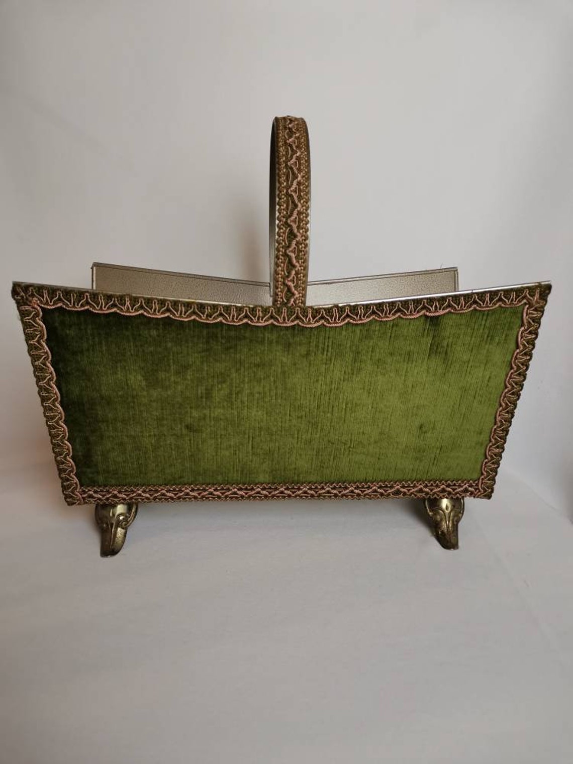 Vintage Magazine Rack Lined With Green Velvet and Pink Tassels - Etsy