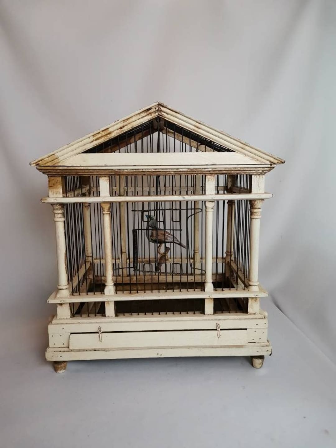 Antique Wooden Bird Cage in Cream White After Roman Greek Etsy