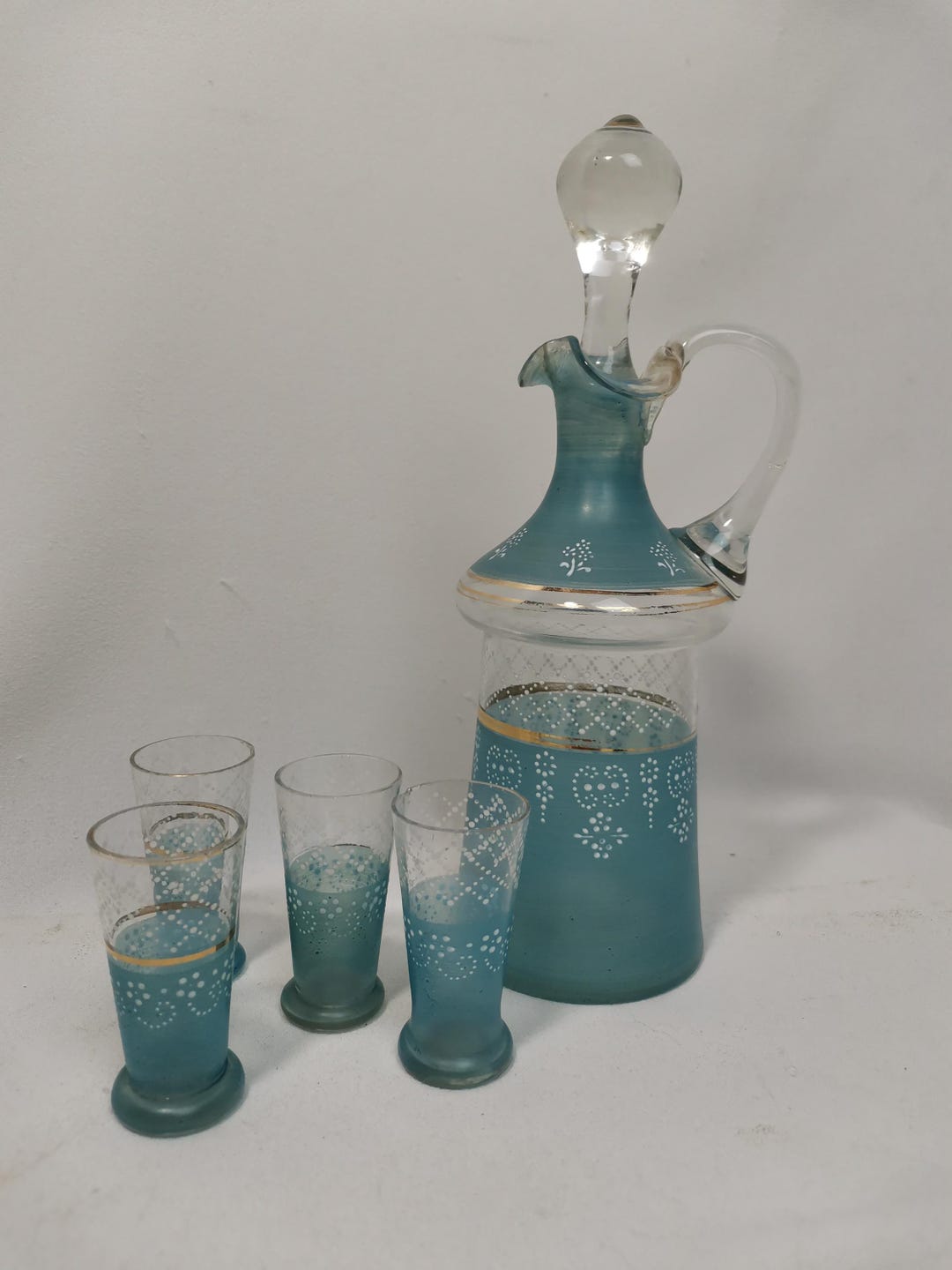 Vintage Blue Stoneware Carafe Set