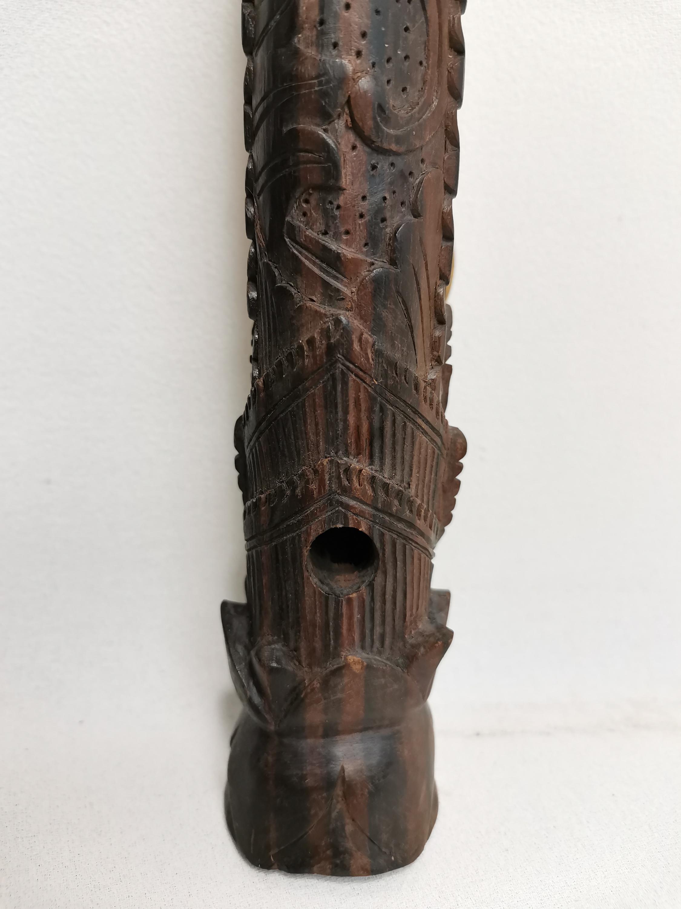 Two Vintage Indonesian Wood Carving Barong Flutes 1960s Hand