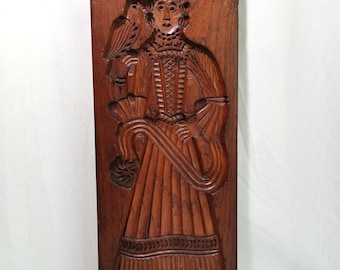 Antique double sided gingerbread board 2 molds man and woman 19th century Antique hand carved wooden panel | Antique carvings mold woman man