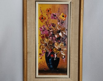 Vintage original oil painting flower still life Jacky in frame 1960s oil on canvas | Painting flowers in vase | Yellow flowers