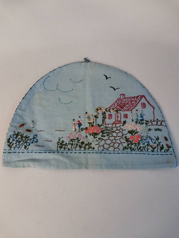 Antique Victorian Tea Cozy Light Blue Embroidered With Flowers Etsy