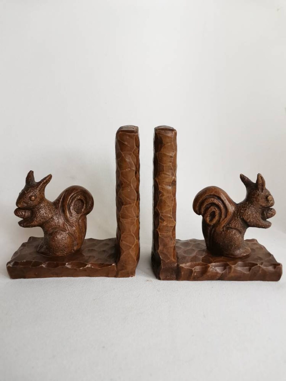 Vintage Set of Squirrel Bookends Cast Resin Henzo 1960s Squirrel
