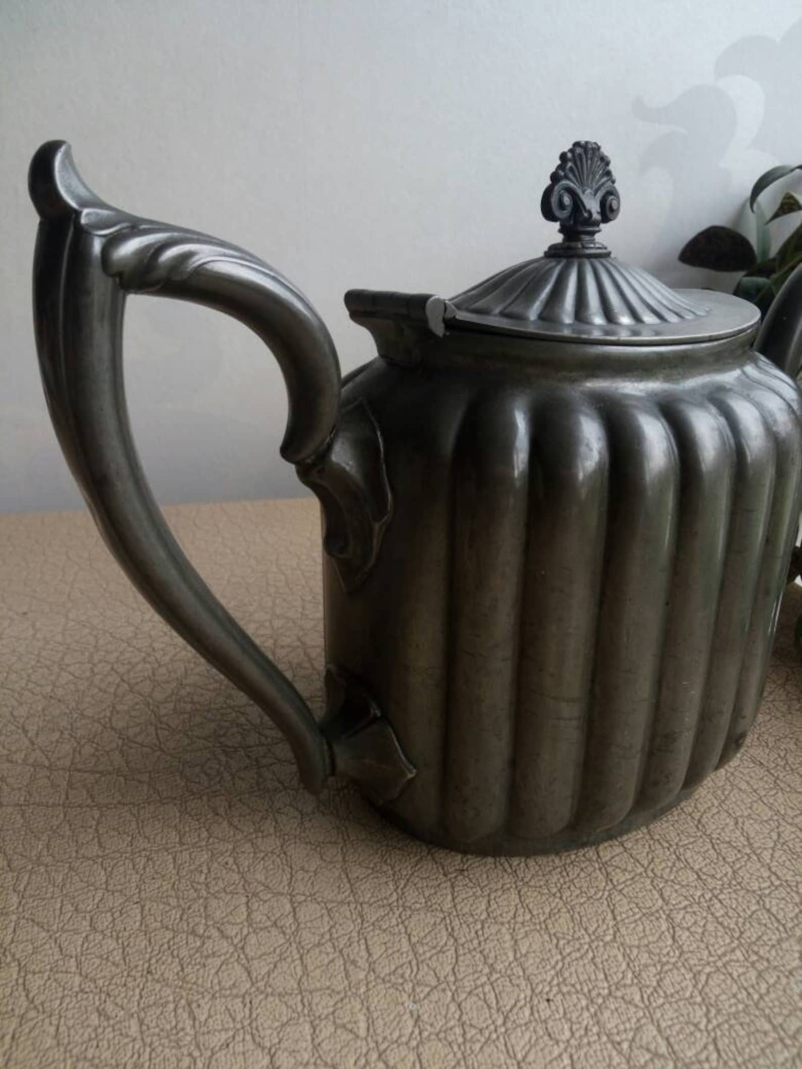 Antique Metal Victorian Teapot 1870s With Ridges and Ornaments Etsy