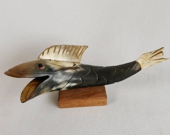 Figurine Vintage - Poisson En Corne Véritable - Déco Artisanale