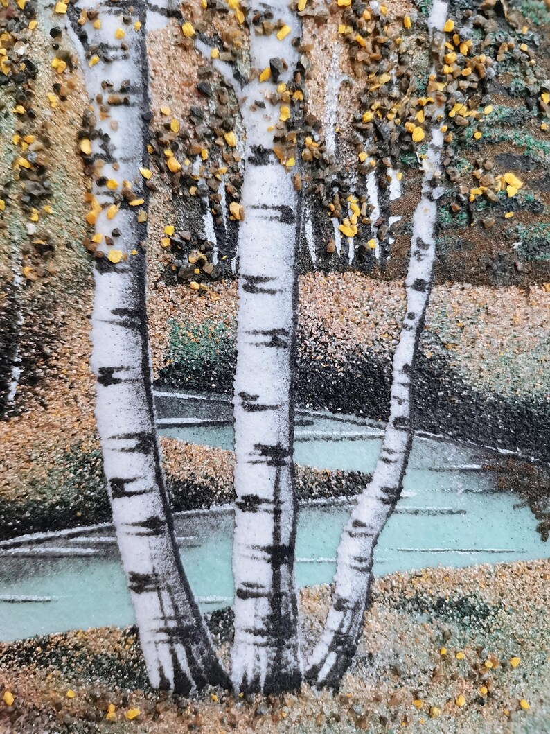 Vintage Marble Painting Landscape Stone and Sand 1960s Folk Art Marble