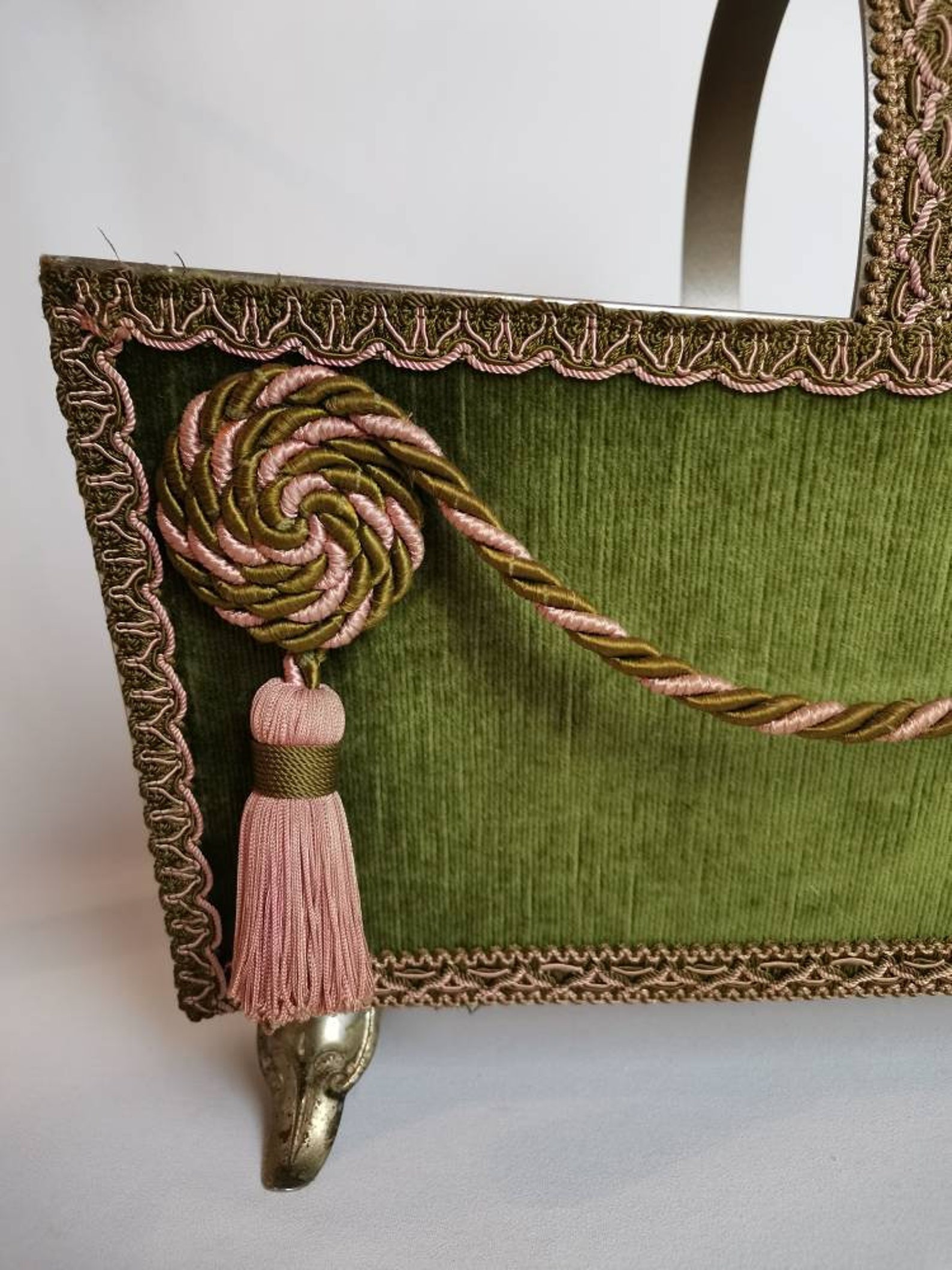 Vintage Magazine Rack Lined With Green Velvet and Pink Tassels - Etsy