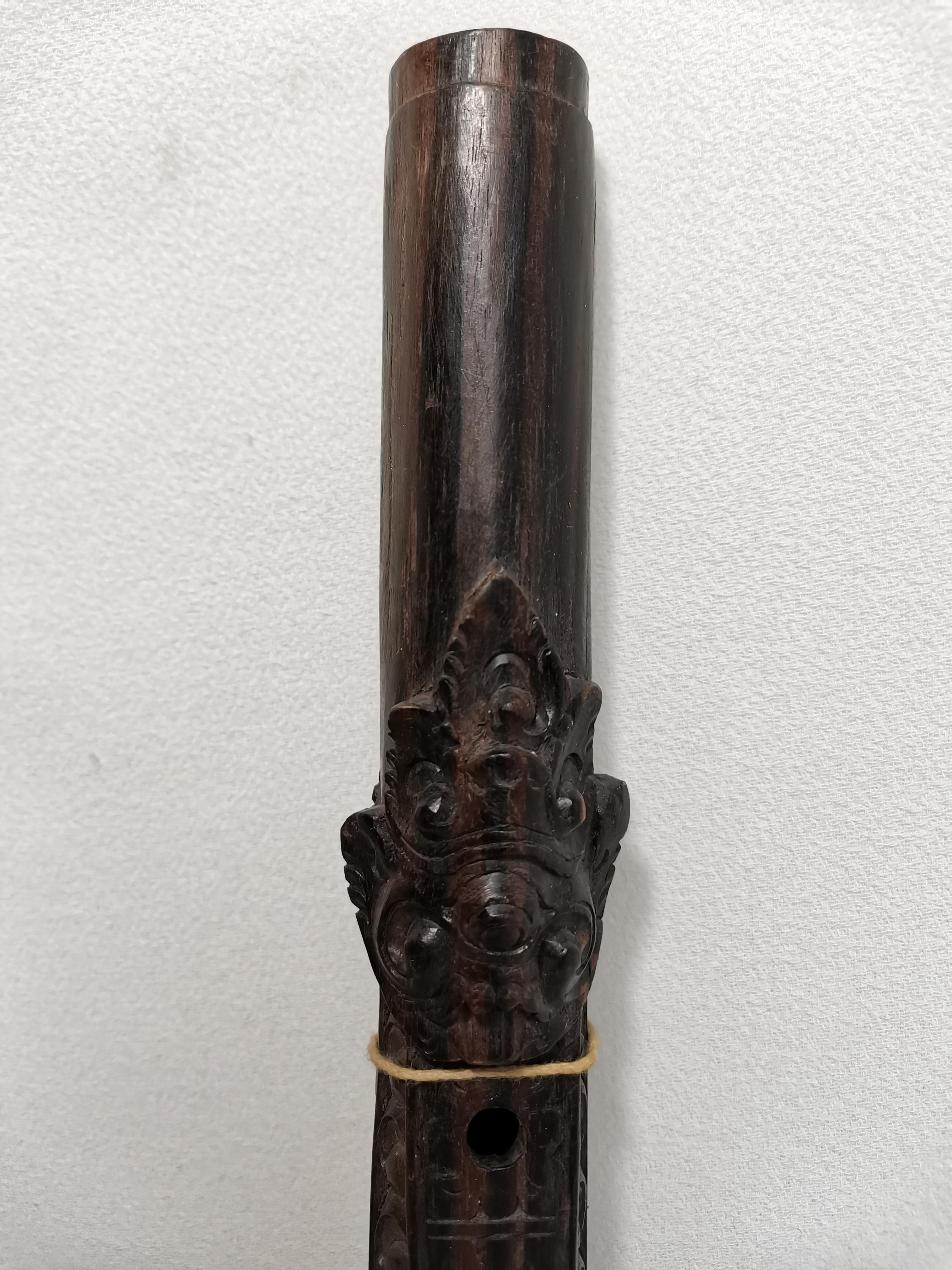 Two Vintage Indonesian Wood Carving Barong Flutes 1960s Hand