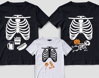 Halloween maternity skeleton matching family shirt, Pregnancy halloween costume, Matching halloween family skeleton shirt, Mommy daddy baby