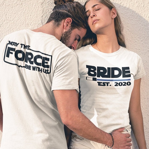 Camicie di Star Wars per la sposa e lo sposo, camicie Mr e Mrs, camicie per coppie di Star Wars, camicie per la luna di miele, camicie per marito e moglie, abbinamento per coppie