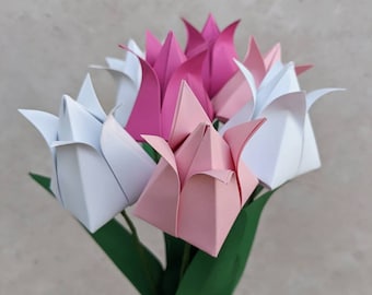 Spring tulips bouquet, origami paper flowers, table decoration, birthday gift for Mum, eco friendly colourful present, wedding keepsake