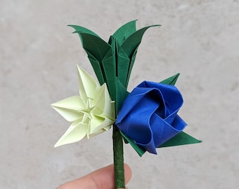 Origami buttonhole, eco-friendly groom&#39;s boutonniere, paper wedding flowers, alternative corsage, best man groomsmen accessory