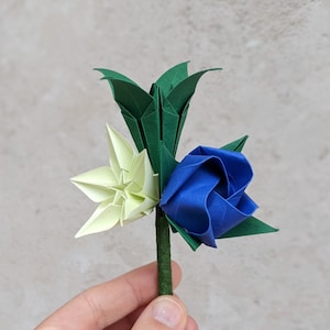 Occhiello origami, fiore all'occhiello ecologico dello sposo, fiori di carta per matrimonio, corsage alternativo, accessorio per testimone dello sposo