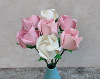 Origami paper roses bouquet, 1st wedding anniversary, keepsake for wife, romantic pastel pink flowers, Valentine's Day gift