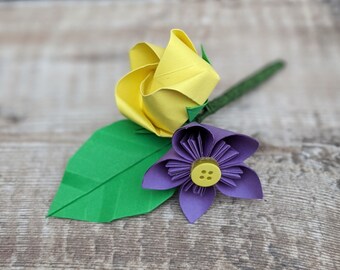 Boutonnière en papier origami, boutonnière du marié, corsage de mariage alternatif, fleurs écologiques, témoin, garçons d'honneur