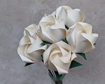 Ivory paper roses bouquet, 1st anniversary present for wife, origami flowers,  eco friendly wedding, Mothers Day gift for her