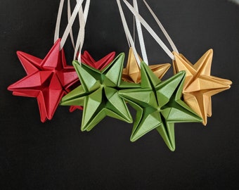 Origami Christmas stars, set of 3 tree decorations, handmade Xmas baubles, metallic paper hanging ornaments, alternative wedding decor