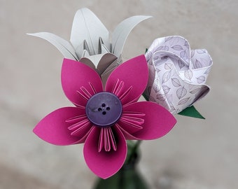 Pink paper flower bouquet, gift for teacher thank you, origami flowers, get well soon hospital gift, floral theme nursery