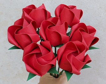 Origami red roses, 1st anniversary gift for wife, paper flowers bouquet, eco friendly wedding, Valentine's Day