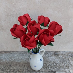 Origami red roses, Mother's Day gift, 1st wedding anniversary gift for wife, eco friendly paper flowers bouquet