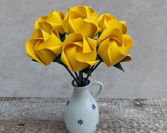 黄色いバラの花束、バレンタインデー、折り紙の花、彼女への紙製の1周年記念ギフト、環境に優しい母の日のプレゼント