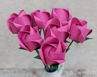 Rosas de papel rosa, regalo para mamá, regalo del 1er aniversario para esposa, ramo de flores de origami, Día de la Madre, flores eternas ecológicas